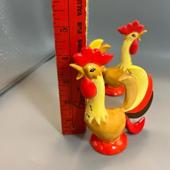 1960 Vintage Holt Howard Colorful Roosters Salt & Pepper Shakers W Stoppers - Picture 5 of 12